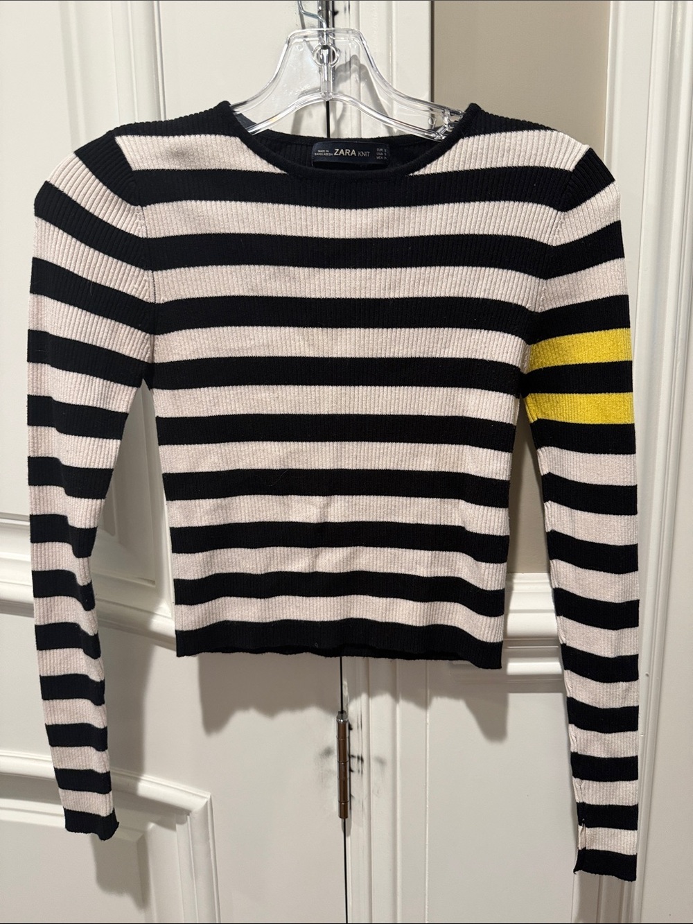 Zara Black, Cream & Yellow Striped Long Sleeve Knit Top